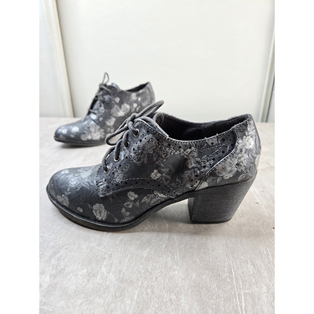Rocket Dog Heeled Shoes Oxford 8 Grey Floral Lace Up Block Heel Bootie Victorian